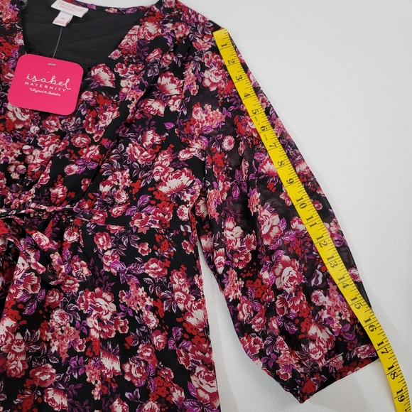 Isabel Maternity Burgundy Print 561693 Floral Shirt Sz Medium - Picture 8 of 14